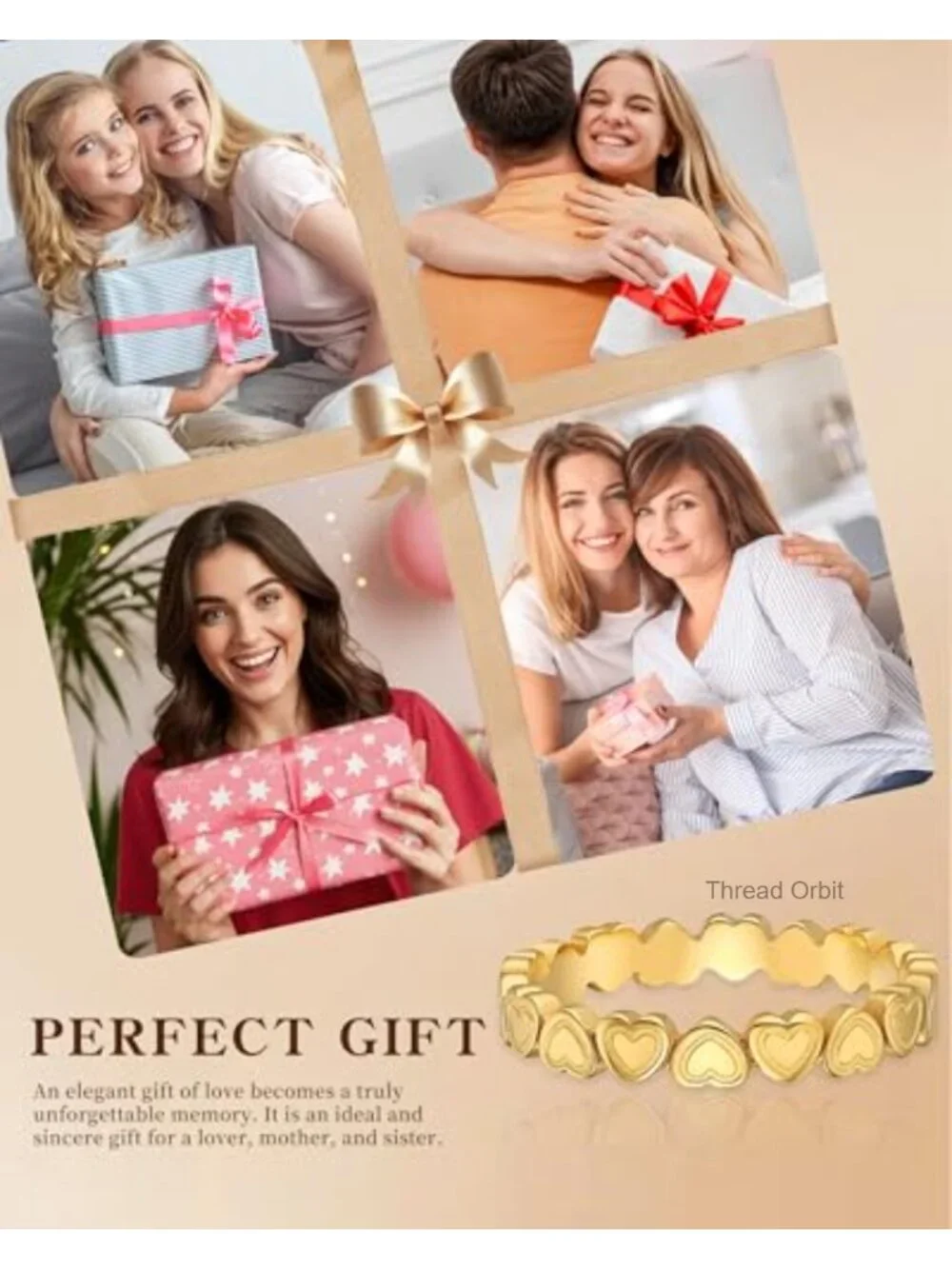 14K Gold Plated Stainless Steel Heart Ring Promise Stackable Ring Size 5-9